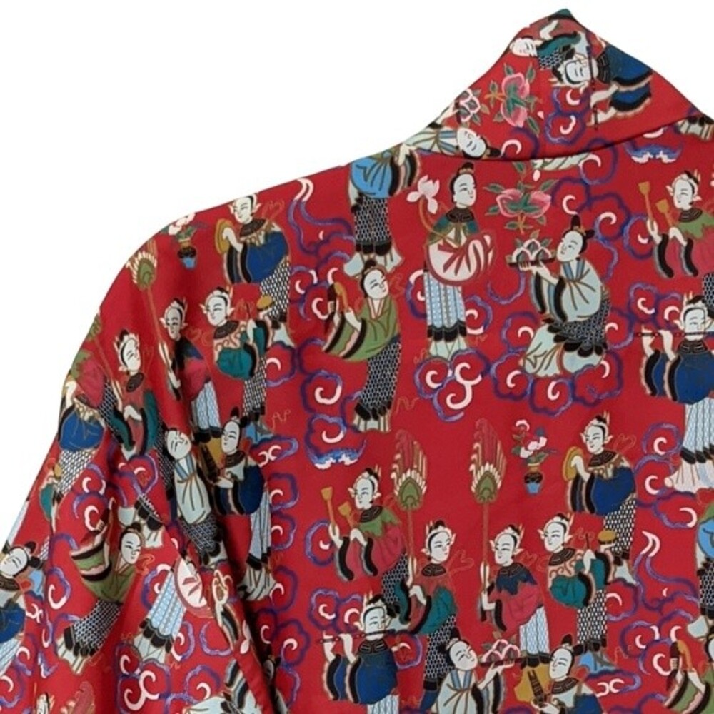Josie Natori red novelty print belted kimono robe house coat, night wear size S - Picture 9 of 10